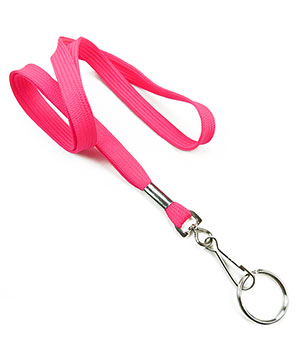  3/8 inch Hot pink work lanyard attached swivel hook with key ringblankLRB320NHPK 