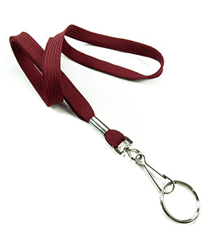  3/8 inch Maroon work lanyard attached swivel hook with key ringblankLRB320NMRN