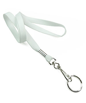  3/8 inch White neck lanyards with swivel hook and split ring-blank-LRB320NWHT 