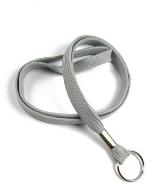  3/8 inch Gray key lanyard with a metal key ringLRB321NGRY 