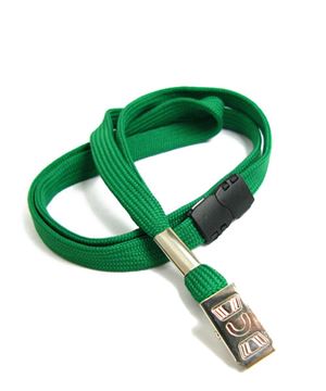  3/8 inch Green ID lanyards attached safety breakaway and metal clipblankLRB322BGRN 