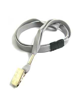  3/8 inch Gray ID lanyards attached safety breakaway and metal clipblankLRB322BGRY 