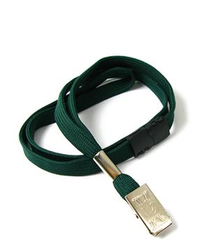  3/8 inch Hunter green ID lanyards attached safety breakaway and metal clipblankLRB322BHGN 