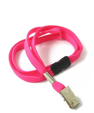  3/8 inch Hot pink ID lanyards attached safety breakaway and metal clipblankLRB322BHPK 