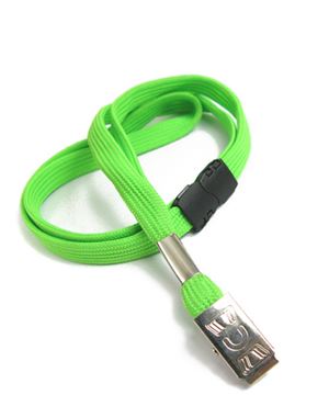  3/8 inch Lime green ID lanyards attached safety breakaway and metal clipblankLRB322BLMG 