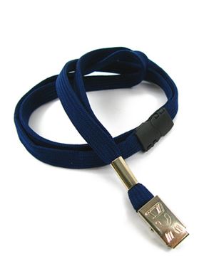  3/8 inch Navy blue ID lanyards attached safety breakaway and metal clipblankLRB322BNBL 