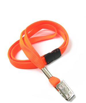  3/8 inch Neon orange ID lanyards attached safety breakaway and metal clipblankLRB322BNOG 