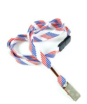  3/8 inch Patriotic pattern ID lanyards attached safety breakaway and metal clipblankLRB322BRBW