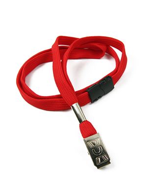  3/8 inch Red breakaway lanyards with metal clip-blank-LRB322BRED 