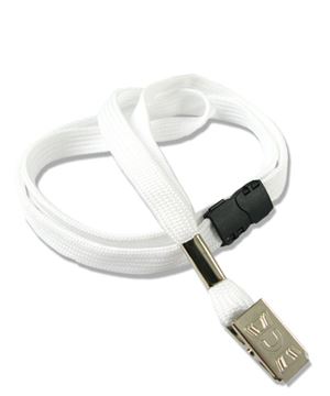  3/8 inch White ID lanyards attached safety breakaway and metal clipblankLRB322BWHT 