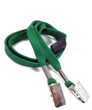  3/8 inch Green double clip lanyards attached breakaway and 2 bulldog clipsblankLRB324BGRN 