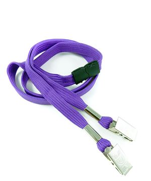  3/8 inch Purple double clip lanyard with safety breakaway-blank-LRB324BPRP