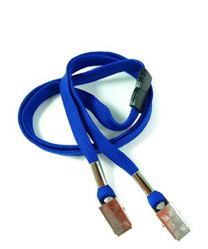  3/8 inch Royal blue double clip lanyards attached breakaway and 2 bulldog clipsblankLRB324BRBL 