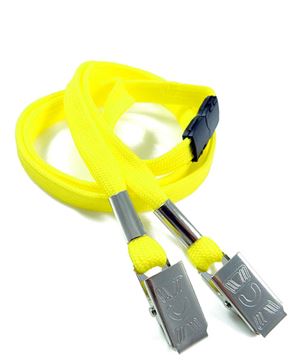  3/8 inch Yellow double clip lanyards attached breakaway and 2 bulldog clipsblankLRB324BYLW 