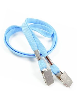  3/8 inch Baby blue double clip lanyard with 2 metal bulldog clipsblankLRB324NBBL 