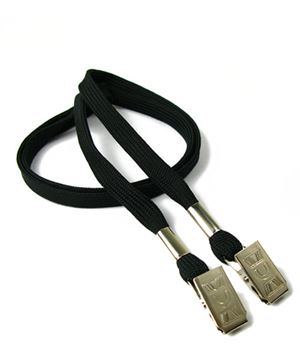 3/8 inch Black double clip lanyard with 2 metal bulldog clipsblankLRB324NBLK 
