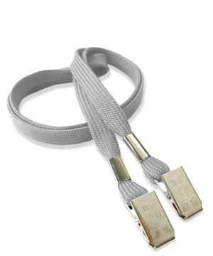  3/8 inch Gray double clip lanyard with 2 metal bulldog clipsblankLRB324NGRY 