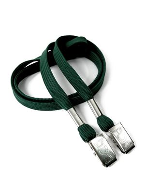  3/8 inch Hunter green double clip lanyard with 2 metal bulldog clipsblankLRB324NHGN 