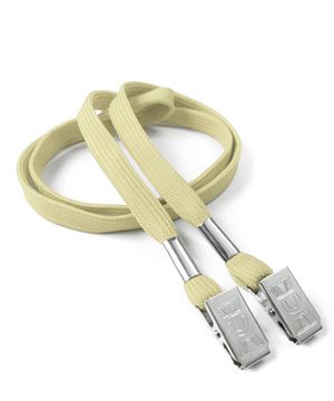  3/8 inch Light gold double clip lanyard with 2 metal bulldog clipsblankLRB324NLGD 