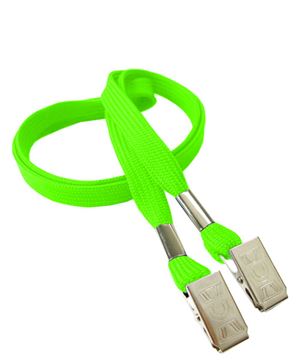  3/8 inch Lime green double clip lanyard with 2 metal bulldog clipsblankLRB324NLMG 