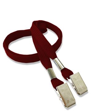  3/8 inch Maroon double clip lanyard with 2 metal bulldog clipsblankLRB324NMRN 