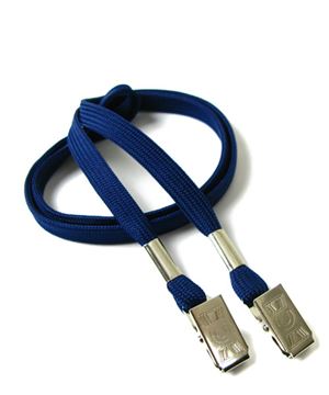  3/8 inch Navy blue double clip lanyard with 2 metal bulldog clipsblankLRB324NNBL 