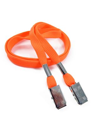  3/8 inch Neon orange double clip lanyard with 2 metal bulldog clipsblankLRB324NNOG 
