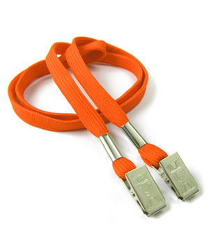 3/8 inch Orange double clip lanyard with 2 metal bulldog clipsblankLRB324NORG 