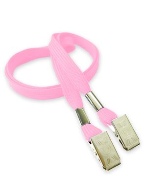  3/8 inch Pink double clip lanyard with 2 metal bulldog clipsblankLRB324NPNK 