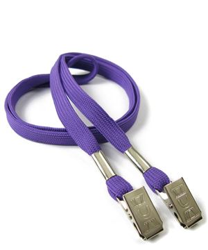  3/8 inch Purple double clip lanyard with 2 metal bulldog clipsblankLRB324NPRP 