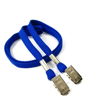 50 PCS DOUBLE END 1/2" WIDE NECK LANYARD WITH BULLDOG CLIP HIGH QUALITY BLUE 