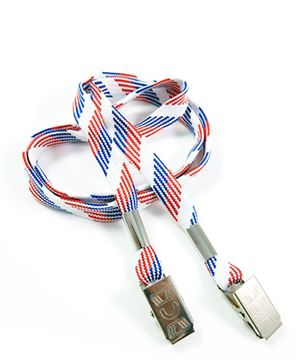  3/8 inch Patriotic pattern double clip lanyard with 2 metal bulldog clipsblankLRB324NRBW