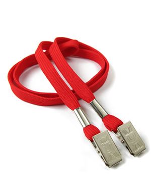  3/8 inch Red double clip lanyard with 2 metal bulldog clipsblankLRB324NRED 