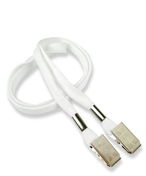  3/8 inch White double clip lanyard with 2 metal bulldog clipsblankLRB324NWHT 