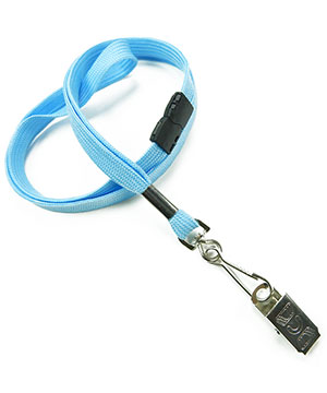  3/8 inch Baby blue ID clip lanyard attached breakaway and swivel hook with clip-blank-LRB329BBBL