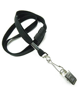  3/8 inch Black ID clip lanyard attached breakaway and swivel hook with clip-blank-LRB329BBLK 