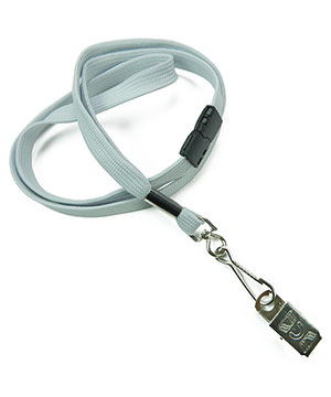  3/8 inch Gray ID clip lanyard attached breakaway and swivel hook with clip-blank-LRB329BGRY 
