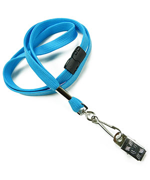  3/8 inch Light blue ID clip lanyard attached breakaway and swivel hook with clip-blank-LRB329BLBL 