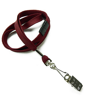  3/8 inch Maroon ID clip lanyard attached breakaway and swivel hook with clip-blank-LRB329BMRN 