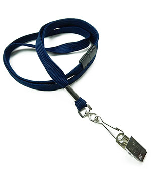  3/8 inch Navy blue ID clip lanyard attached breakaway and swivel hook with clip-blank-LRB329BNBL 