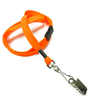 3/8 inch Neon orange ID clip lanyard attached breakaway and swivel hook with clip-blank-LRB329BNOG 