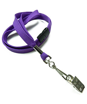  3/8 inch Purple ID clip lanyard attached breakaway and swivel hook with clip-blank-LRB329BPRP