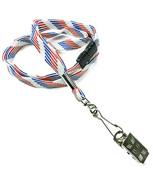  3/8 inch Patriotic pattern ID clip lanyard attached breakaway and swivel hook with clip-blank-LRB329BRBW
