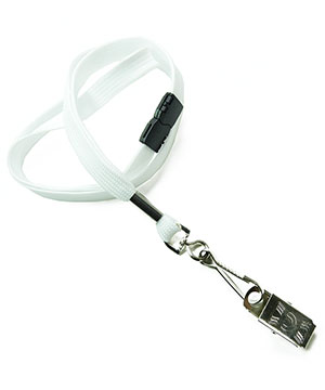  3/8 inch White breakaway lanyard with swivel j hook and metal clipblankLRB329BWHT 