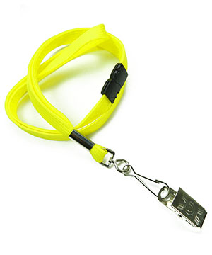  3/8 inch Yellow ID clip lanyard attached breakaway and swivel hook with clip-blank-LRB329BYLW 