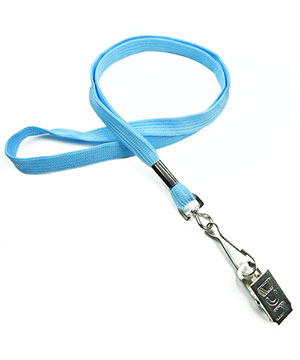  3/8 inch Baby blue neck lanyards attached swivel hook with bulldog clip-blank-LRB329NBBL