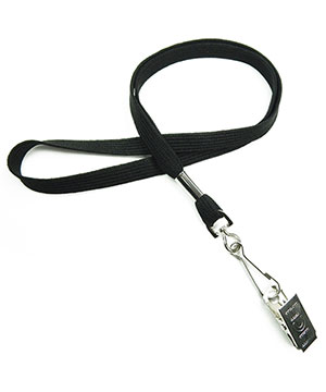  3/8 inch Black neck lanyards attached swivel hook with bulldog clip-blank-LRB329NBLK