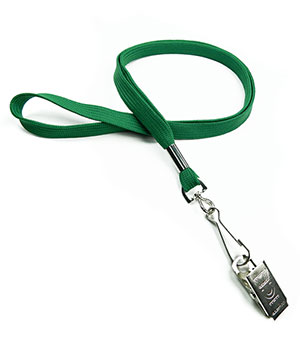  3/8 inch Green neck lanyards attached swivel hook with bulldog clip-blank-LRB329NGRN 
