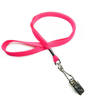  3/8 inch Hot pink neck lanyards attached swivel hook with bulldog clip-blank-LRB329NHPK 