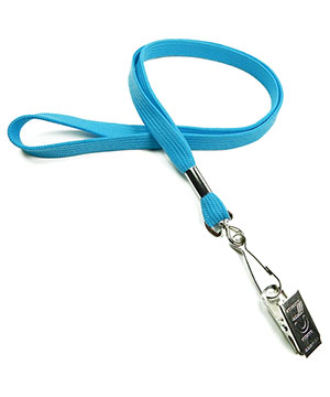  3/8 inch Light blue neck lanyards attached swivel hook with bulldog clip-blank-LRB329NLBL 